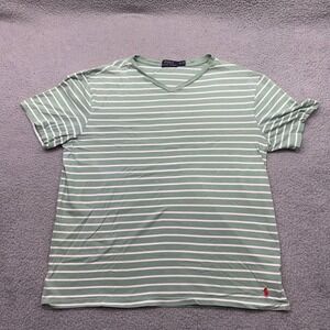 Polo Ralph Lauren 10086 Mens Size XL Sage Green S/S Striped V-Neck Shirt RN41381